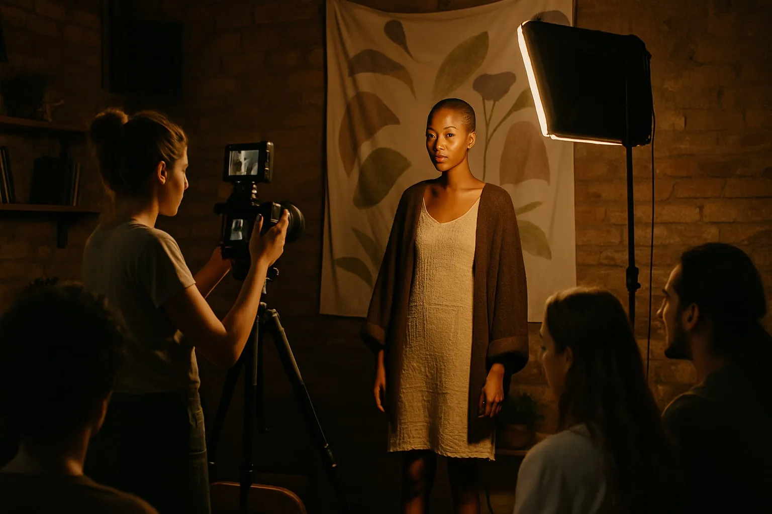 Filmagem moda sustentável em espaços culturais locais