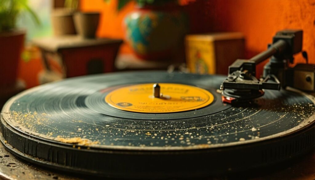 Vinil empoeirado de Caetano veloso e Elis Regina em toca-discos vintage